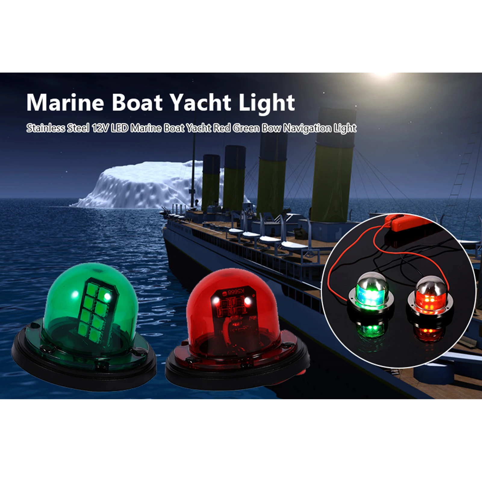 

Светодиодный навигационный фонарь для носовой стороны судна из нержавеющей стали 12В, красный/зеленый, для морских судов и яхт