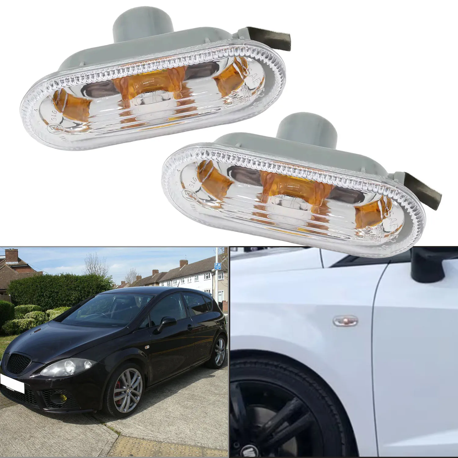 【セール中】シート・クプラ・レオン、イビサ、トレド、アルテア、コルドバ、アローザ用、クリアサイドインジケーターリピーターマーカーライトランプ(電球なし)2個