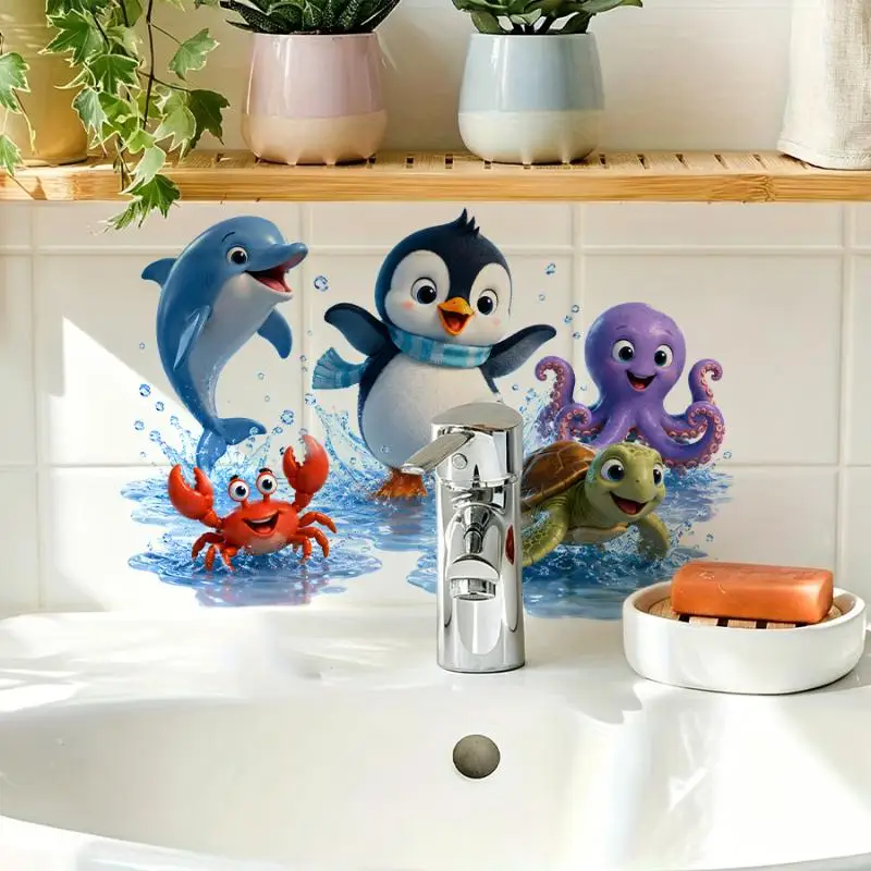 #Bathroom Sink Backsplash Decal Floral Waterproof Self-Adhesive Removable Heat Resistant for Kitchen Sink Side
