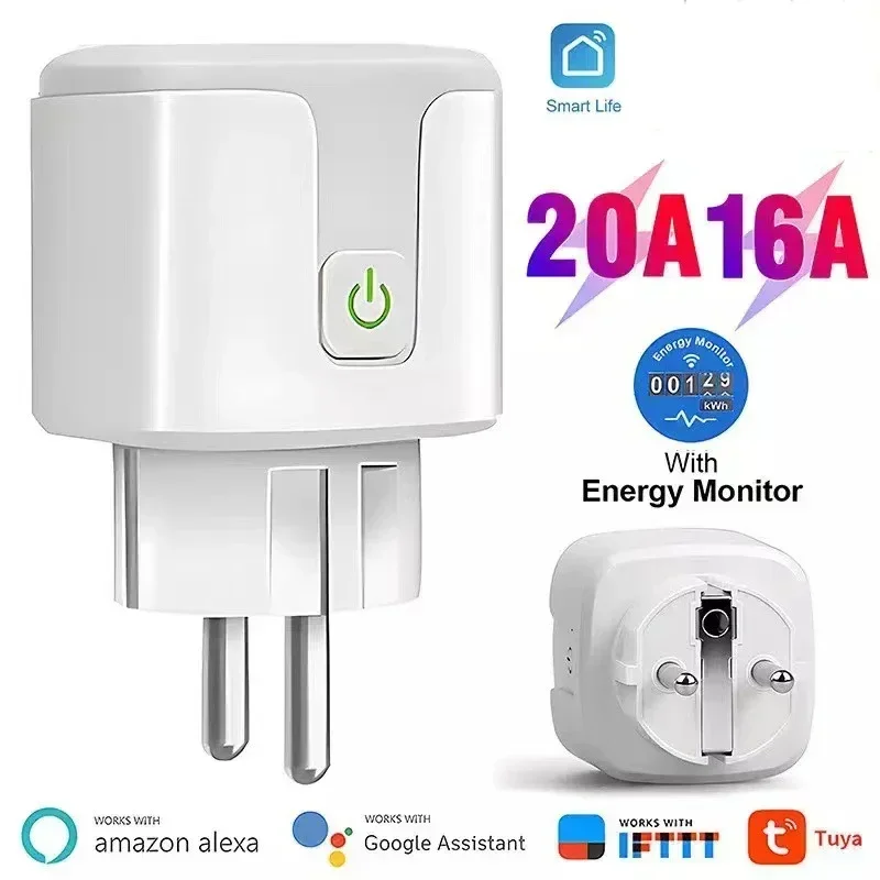 

16A,20A Smart Plug WiFi Socket EU Power Monitoring Timing Function Works with Alexa, Google Home, Alice, Smart Life Home