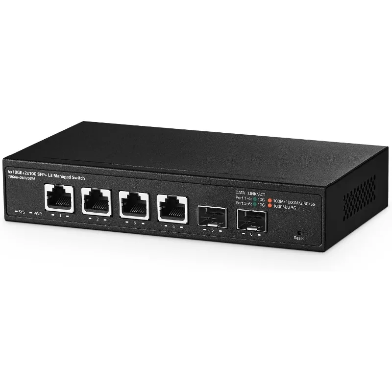 6 Port 10 Gigabit Managed Switch,   2x10G SFP+, 120Gbps Bandwidth, L3 Web Managed, Metal Small Network Switch