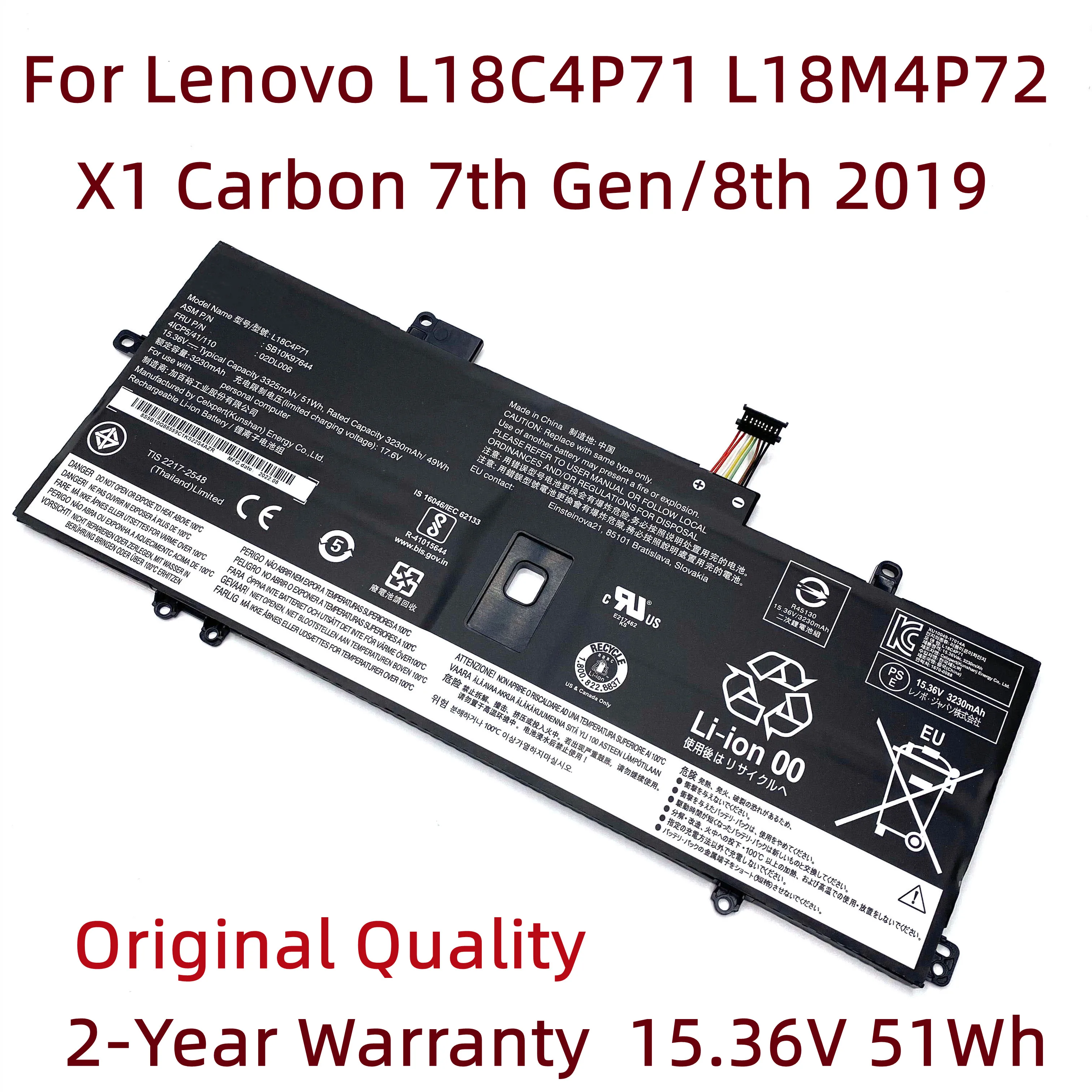 L18C4P71 Laptop Battery For Lenovo X1 Carbon 7th Gen/8th 2019 SKB10K97644 02DL004 02DL005 02DL006 L18M4P72 L18L4P71 SB10K97642