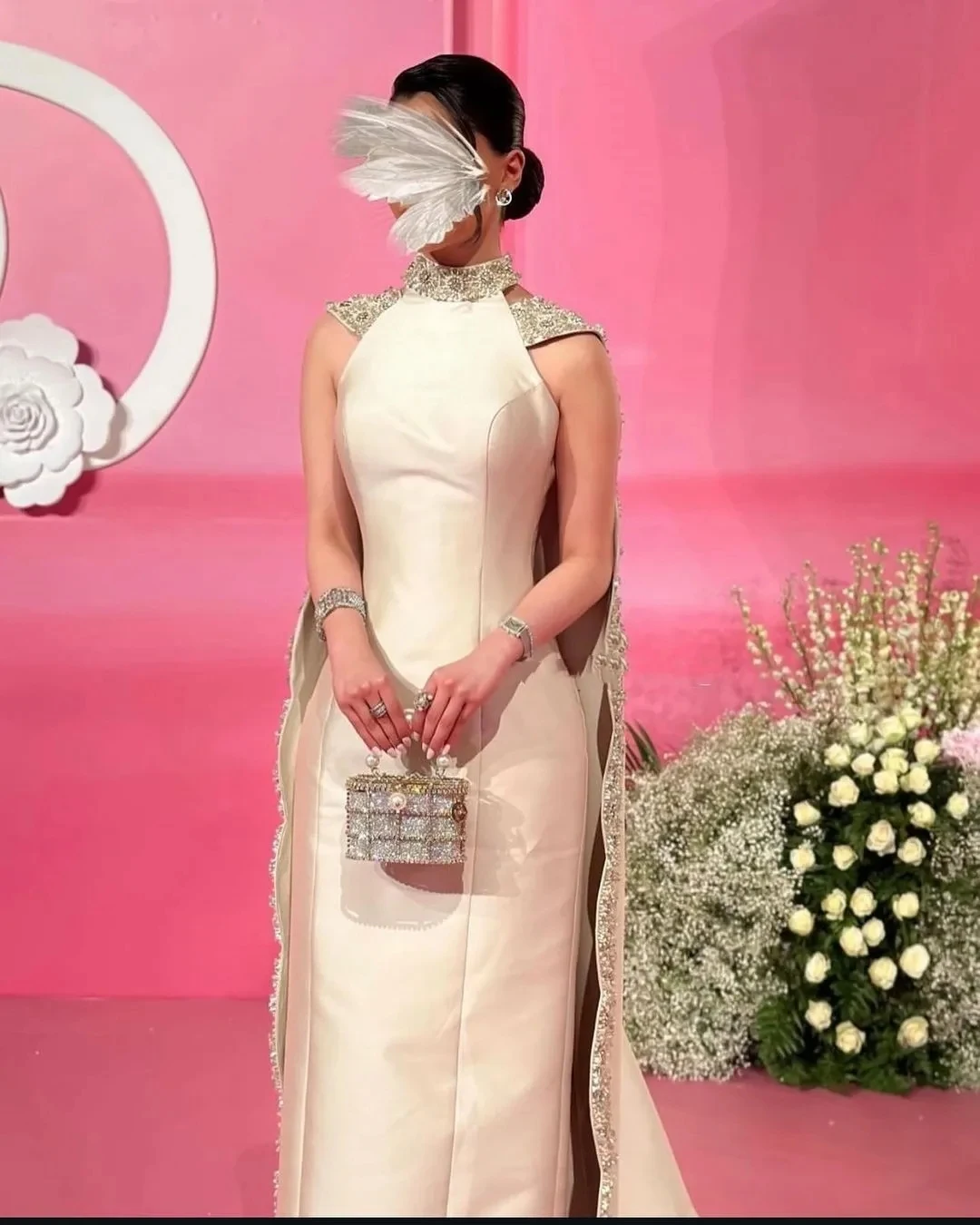 

Jirocum Customized Mermaid Sleeveless Prom Dresses High Neck Beadings Floor Length Pleated Backless Evening Dresses