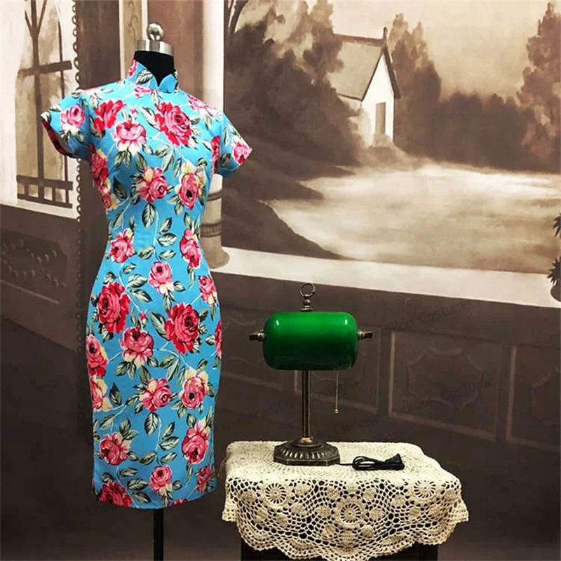 In The Mood for Love Maggie Cheung Cheongsam 럭셔리 꽃 프린트 Qipao 중국 전통 드레스 빈티지 Hanfu 롱 드레스 Vestidos