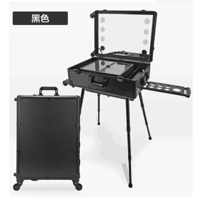 24 Inch Rolling Makeup Trolley Case With LED Lights Portable Travel Cosmetic Storage Suitcase For Beauty Artist