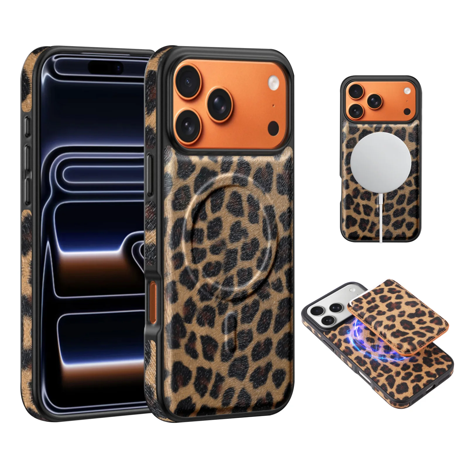 

Leopard Leather Magsafe Case for iPhone 17 Pro Max & 17Pro & iPhone Air & 16ProMax 15Pro Personalized Women's Shell + Wallet Set