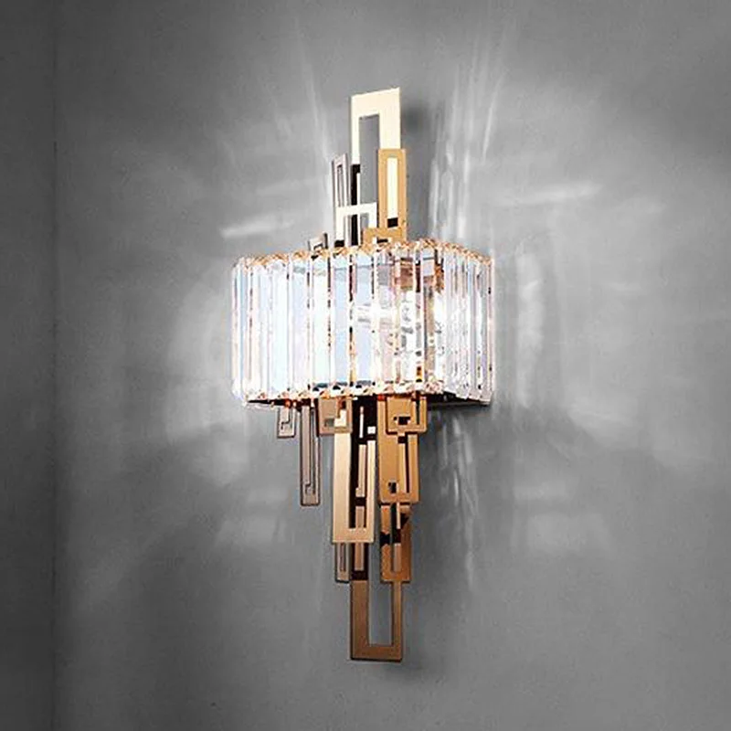 

Постмодернистский светильник, роскошный хрустальный настенный светильник из нержавеющей стали для гостиной, спальни, прикроватной тумбочки для отеля, роскошное атмосферное освещение прохода