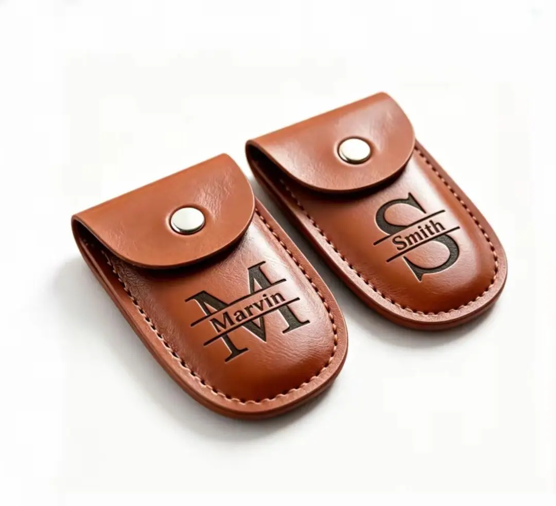 Personalized Cigar Cutter Set Custom Engraved Name Monogram Leather Pouch & Stainless Steel Cigar Cutter Groomsmen Best Man Gift