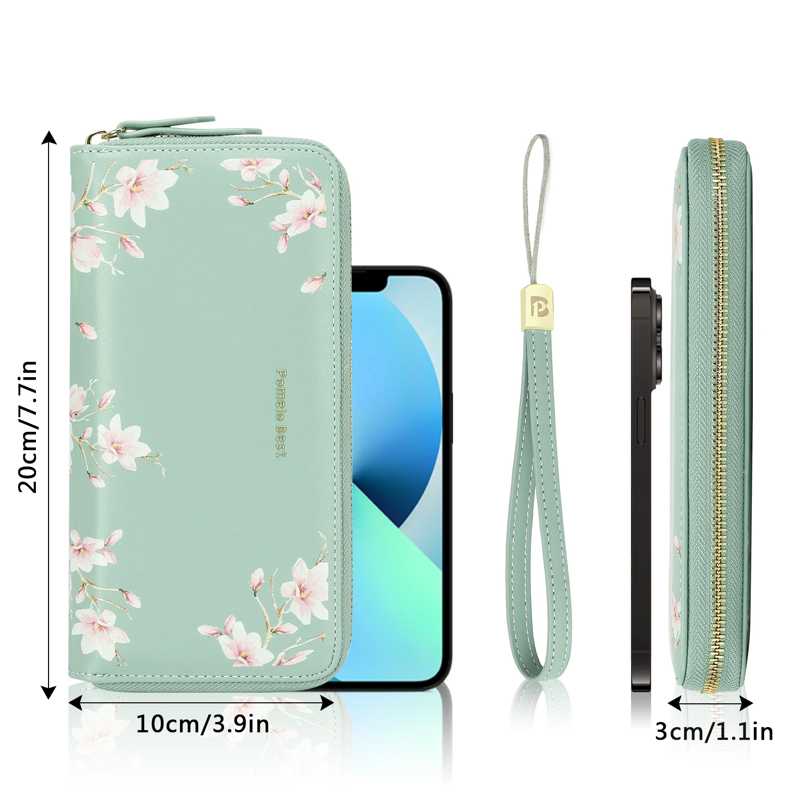 RFID Blocking Leather Multi Credit Card Large Capacity Zip Around Wallets Clutch Wristlet Travel Flower Long Purse for Women