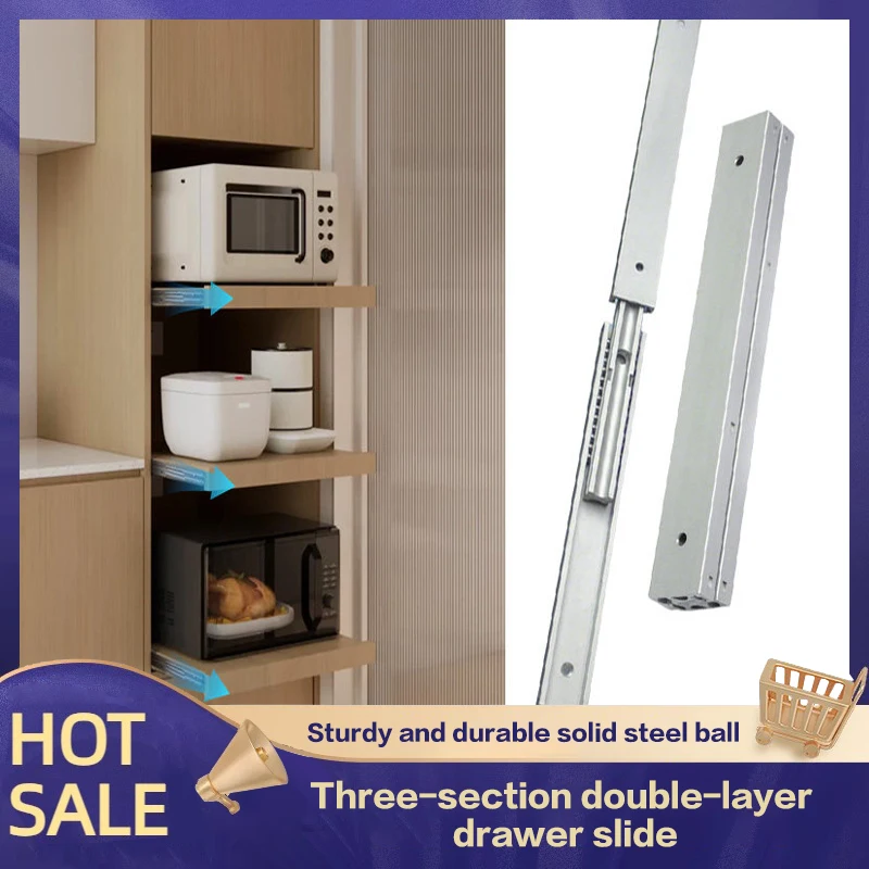 Thickened Heavy Duty Soft Close Ball Bearing Aluminum Drawer Slide 20mm Width 3 Section Telescopic Rail For Drawer Cabinet