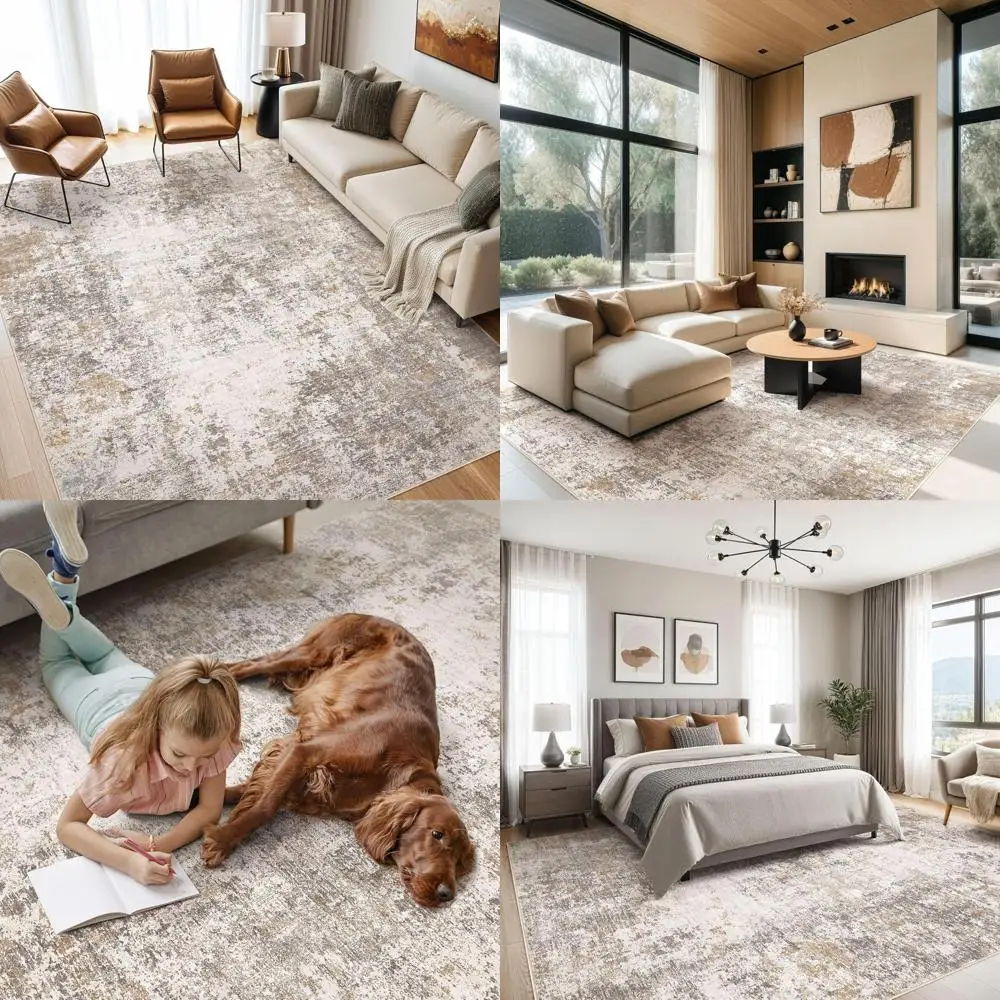 Large 9x12 Modern Abstract Area Rug with Soft Texture, Washable, Non-Slip and Stain Resistant for Living Room and Bedroom