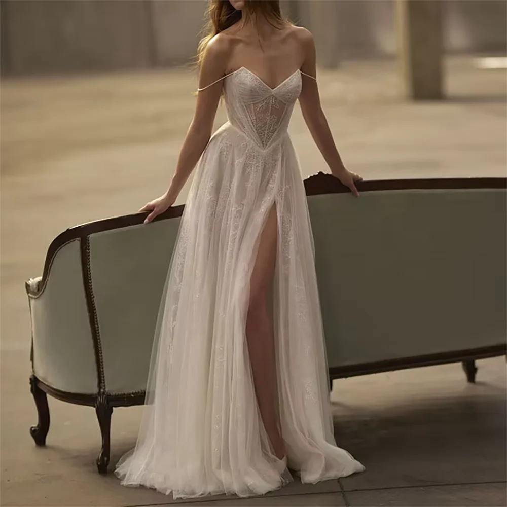 Elegante querida renda alta divisão a linha vestidos de noiva vestidos de noiva personalizados