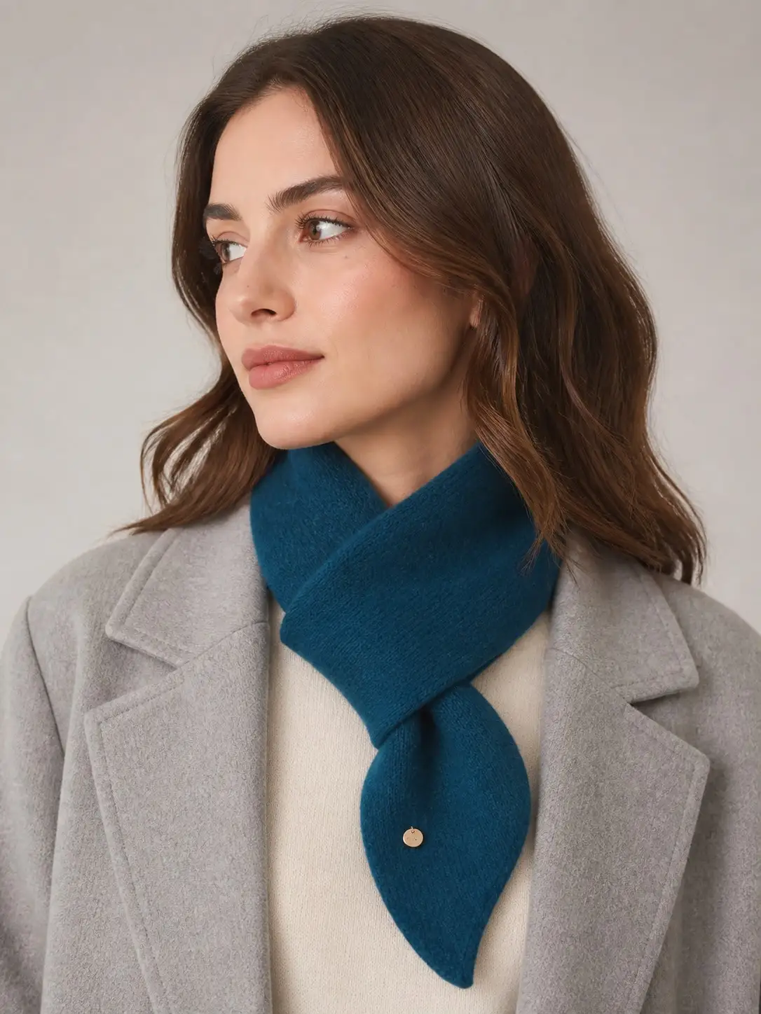 Women's Solid Color Pull-Through Short Scarf, Minimalist Warm Neck Wrap For Fall & Winter, Versatile Everyday Fashion Accessory