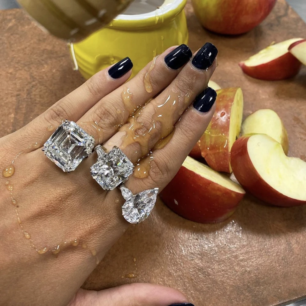 Original 925 Silver Emerald cut Simulated Diamond Ring Wedding Engagement Cocktail Women Topaz Rings finger Fine Jewelry