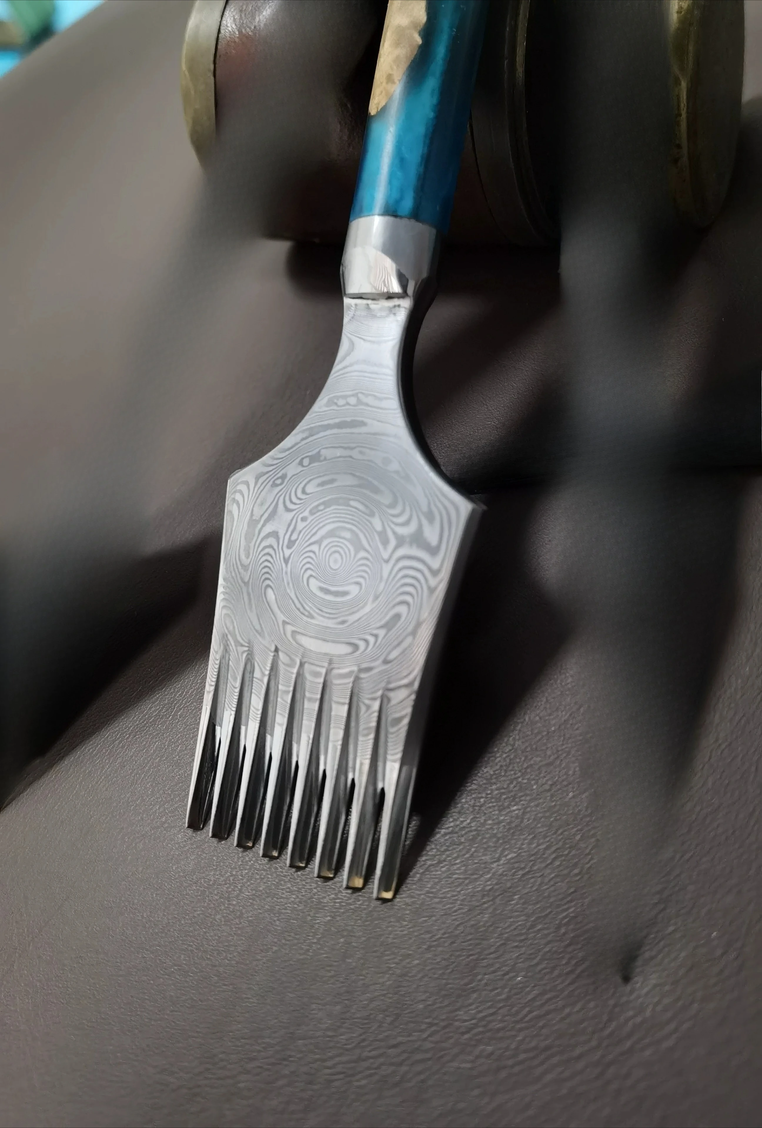 Damascus Patterned Steel Cut, Handmade Leather Tools