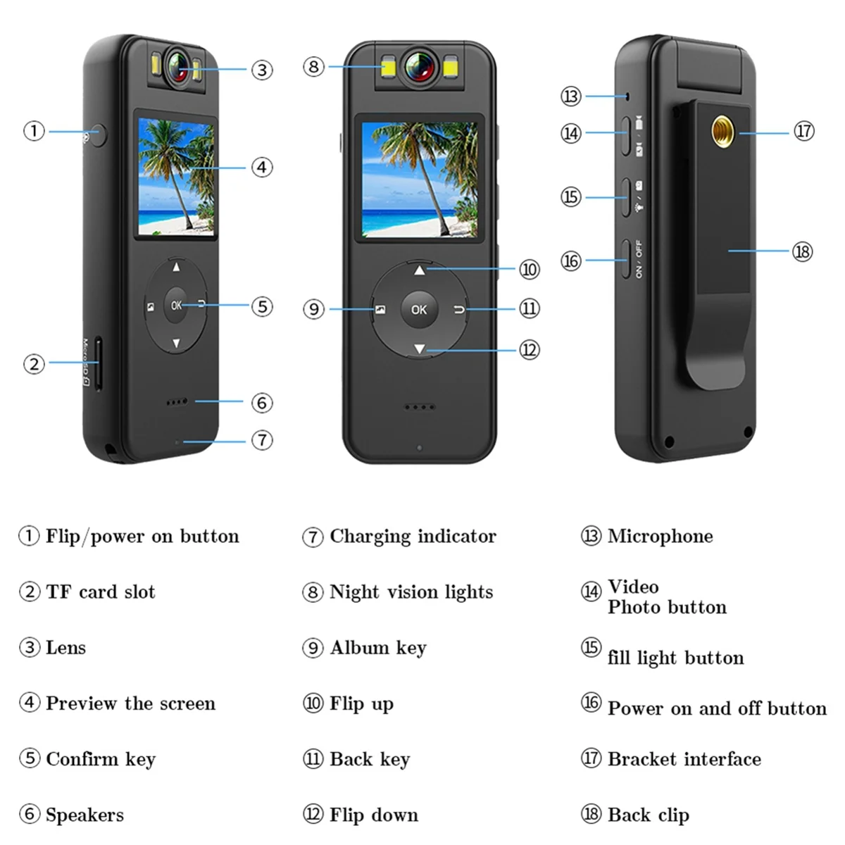 

Outdoor Sports, Cycling, Small Household Camera, Wearable Police On-Site Law Enforcement Recorder, High-Definition 4K