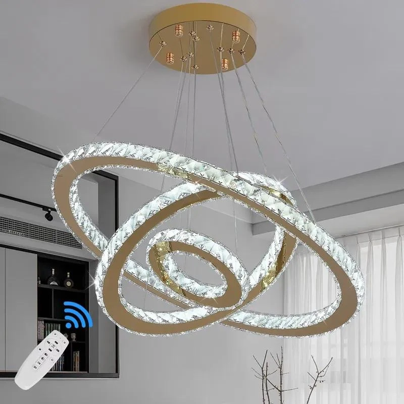 Modern LED crystal ceiling lamp stainless steel chandelier with remote control living room lighting fixture