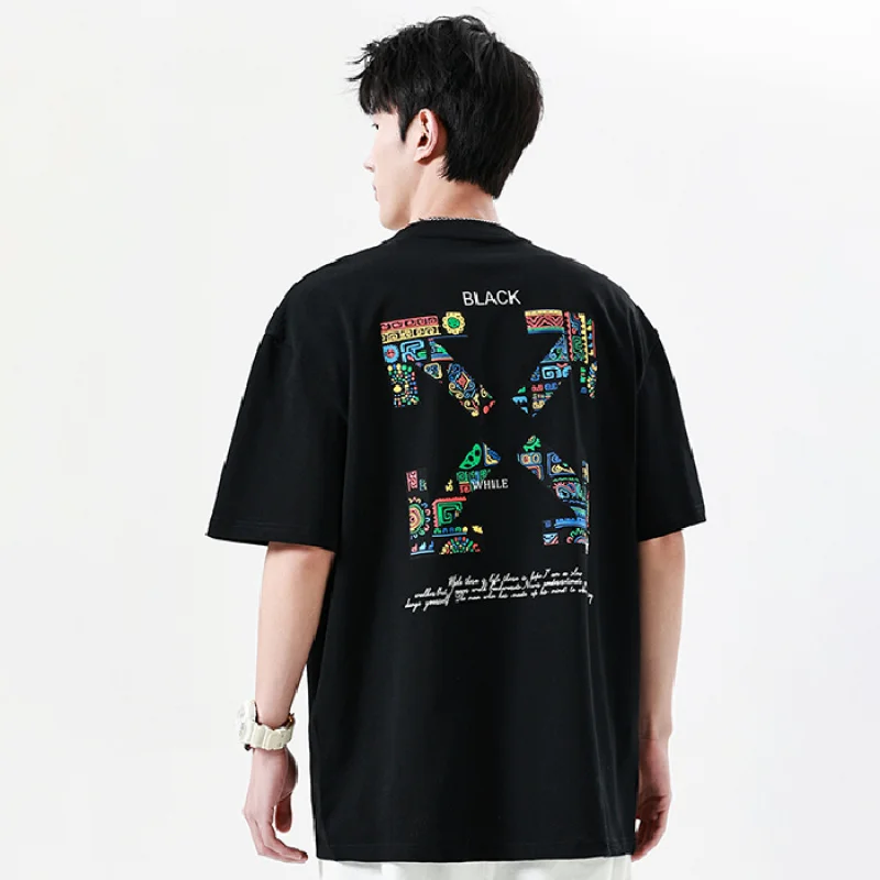 

ZSY3204Tide elements into the arrow creative suede foam 250g double yarn summer short-sleeved T-shirt micro loose versatile male