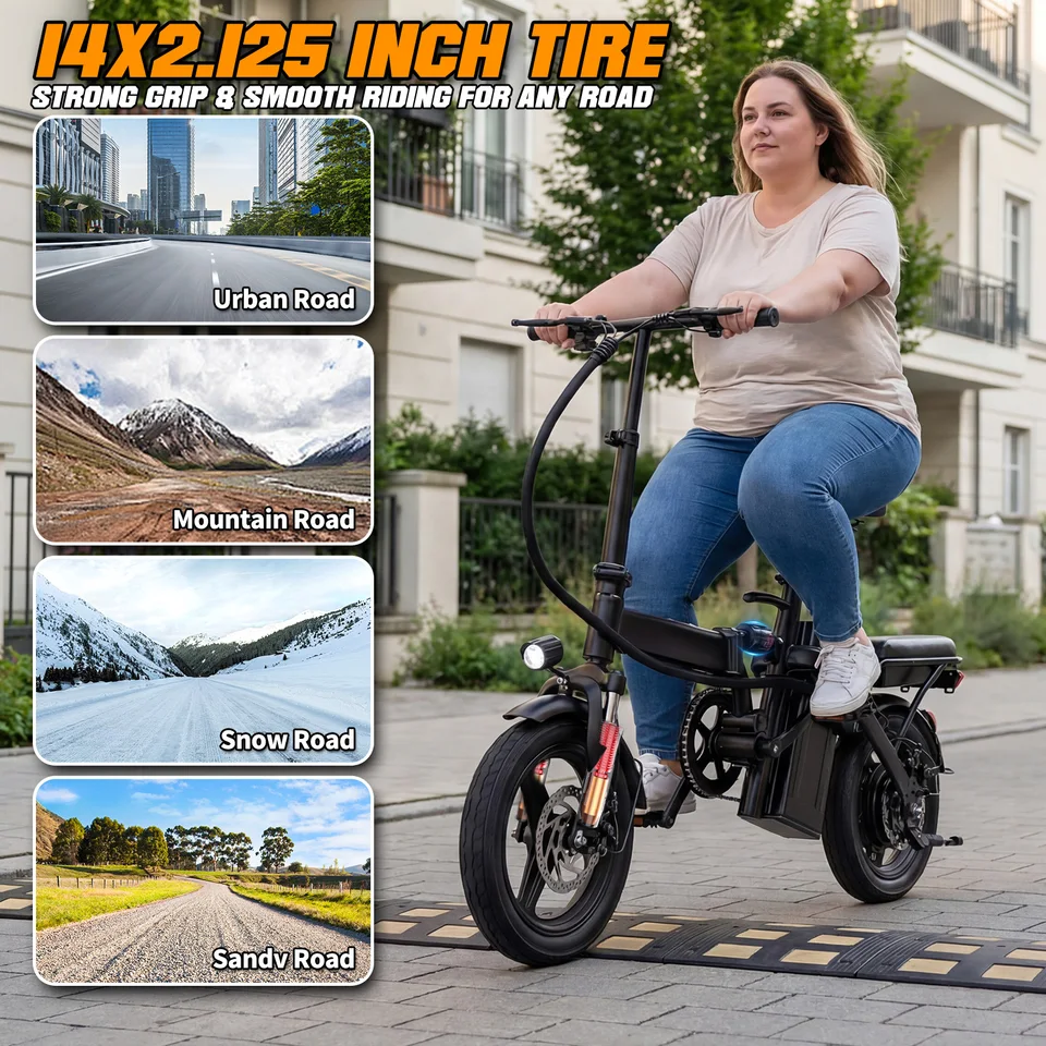 560W Electric Bikes for Adult,24MPH,14inch Folding Electric Bike,48V10.4AH Removable Battery,Multi-Shock Absorption Electric Bicycle image 8