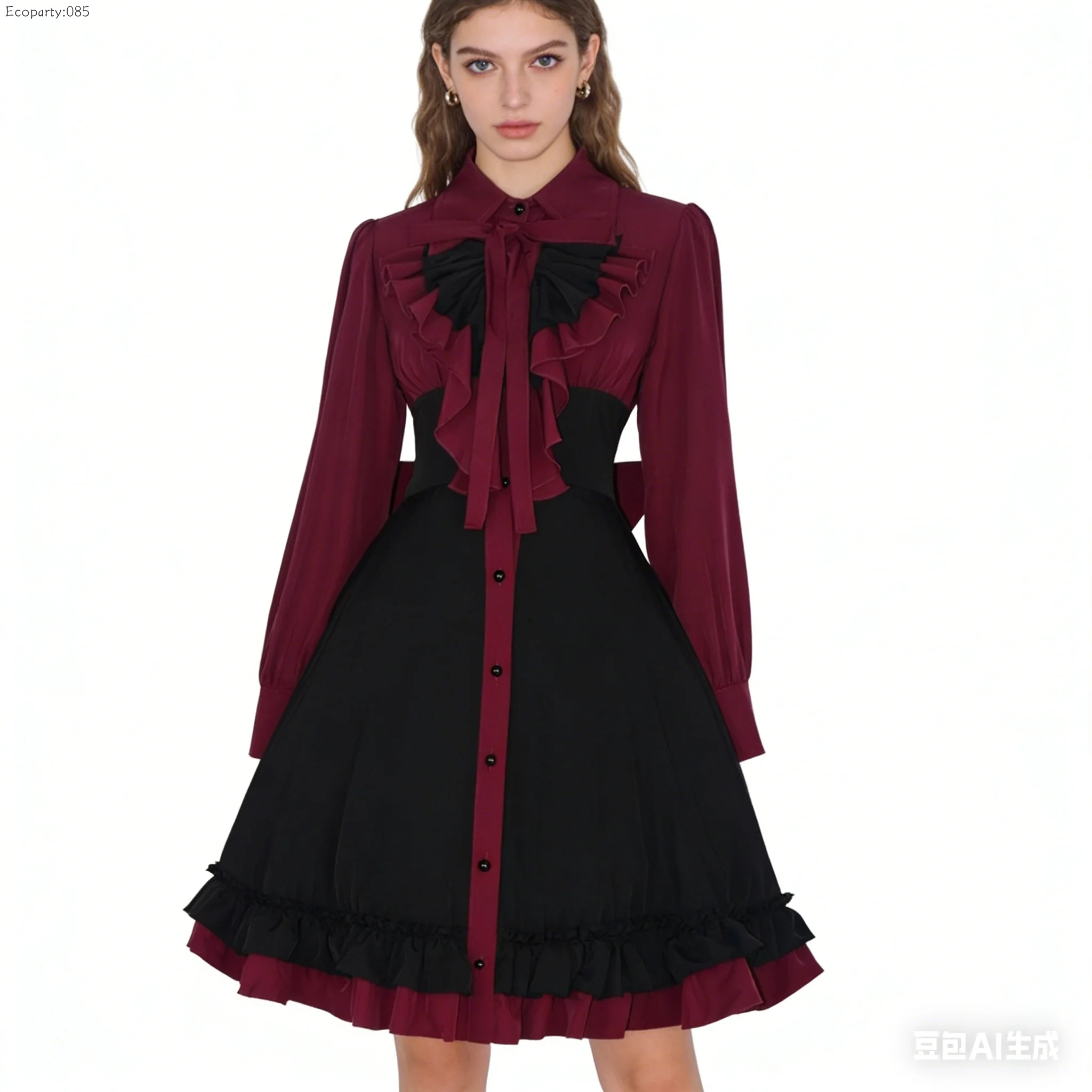 

Women Lolita Black Gothic Bow Dress Medieval Renaissance Steampunk Costumes Lady Pleated Lace Up Goth Vintage Chic Jurken Dress