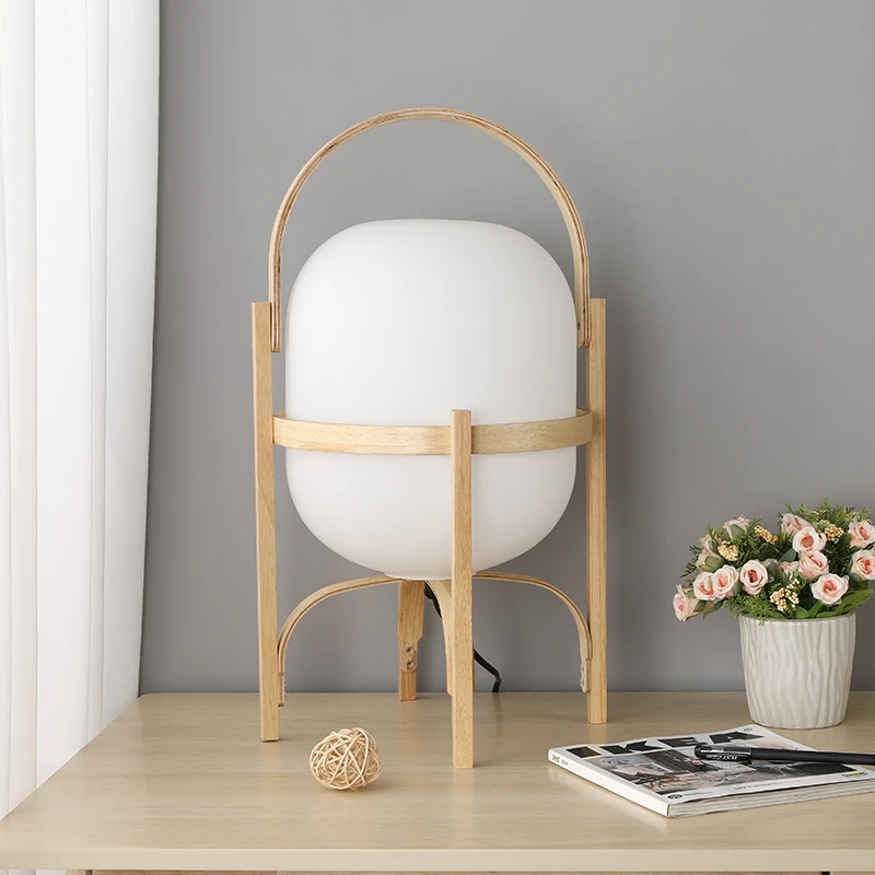 Bedroom small Led desk lamp night light wholesale support  charging wood round bottom glass modern office lamp