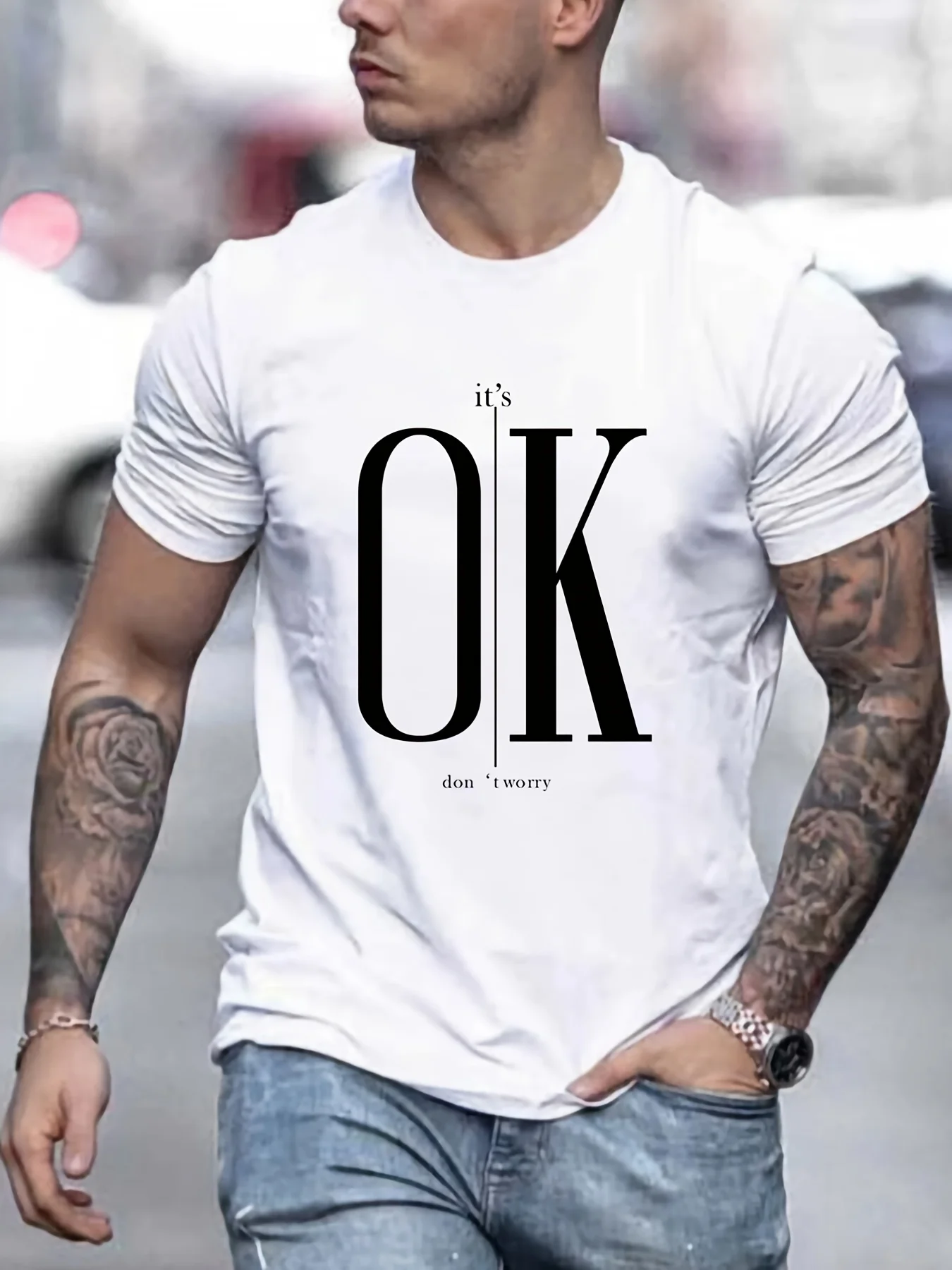 

All-Season Comfort: Men's Casual Tee with Unique Slogan, Easy-Care Stretch Fabric & Durable Design