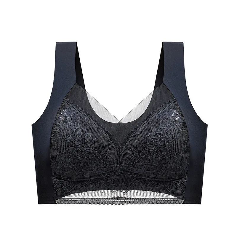 Large size lace underwear for women with big breasts no traces no wires gathered anti-sagging sports vest ice silk bra