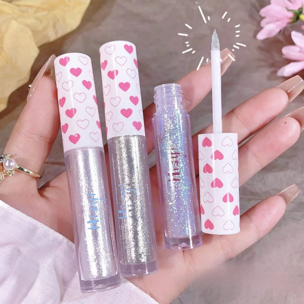 6-Farben-Herz-flüssiger Lidschatten, Glitzer-Pailletten, Seidenraupe, Perlglanz, aufhellend, ultrafein, glänzend, funkelnder Textmarker, Kosmetik