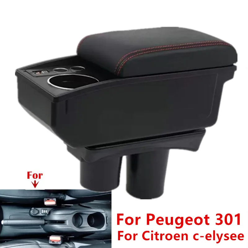 Für Peugeot 301 Armlehnenbox, für Citroen C-Elysee, Auto-Armlehne, doppelschichtige Aufbewahrungsbox, Getränkehalter, Nachrüst-Autozubehör