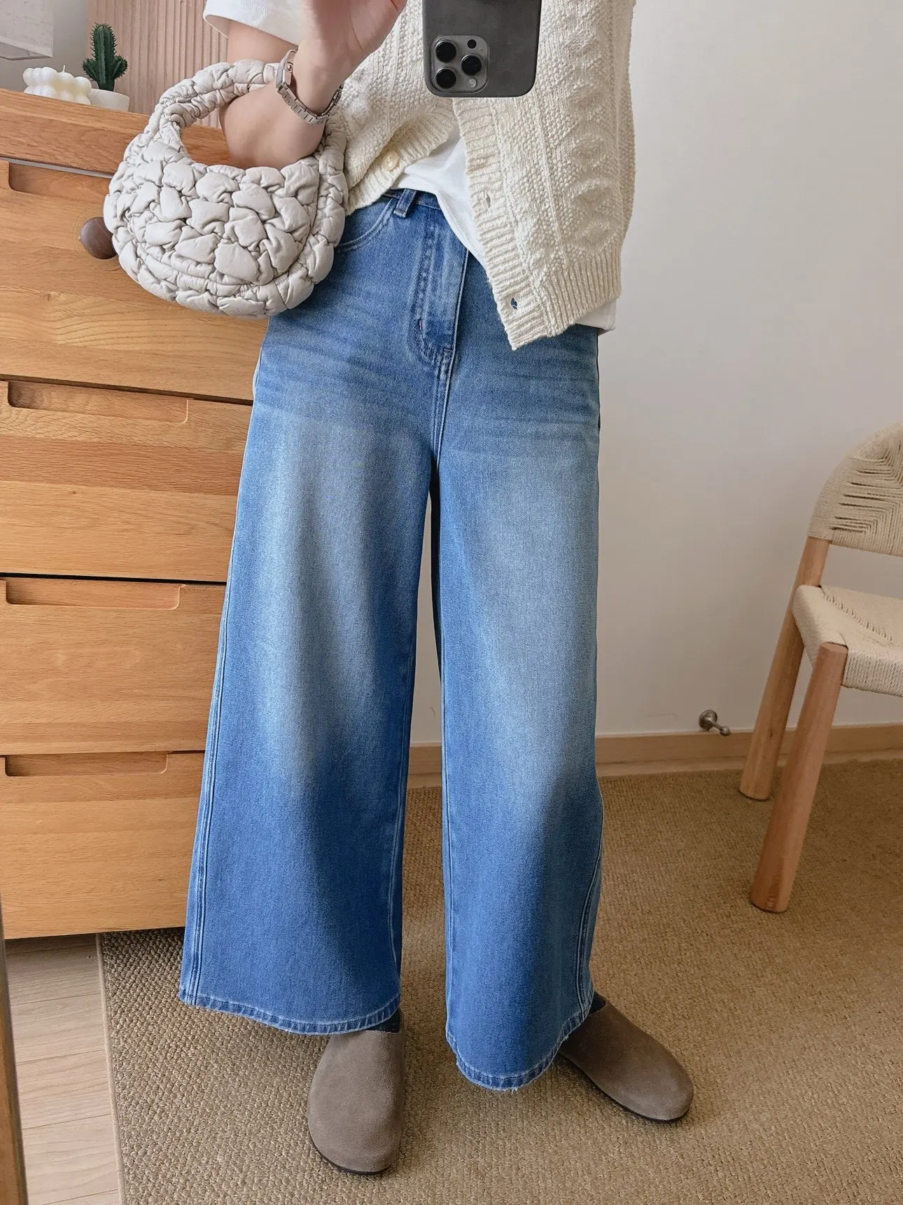 

Comfortable High Waist Wide Leg Jeans Women's Loose Fit Denim Pants Spring Faion plus Size Trousers Floral Ice Cr Design