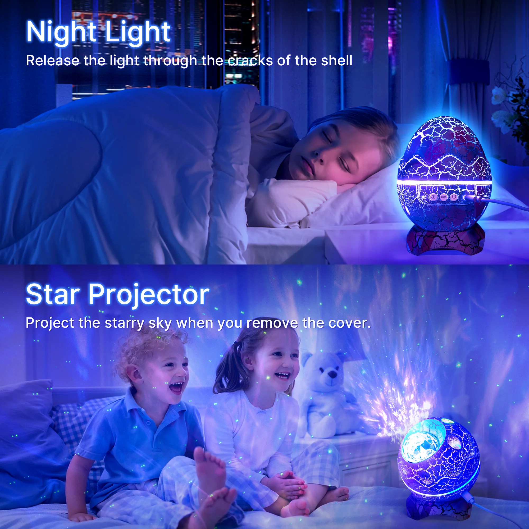 Dinosaur Egg Galaxy Star Projector Starry Light ,360° Rotation Night Light Projector with Remote White Noise Timer BT