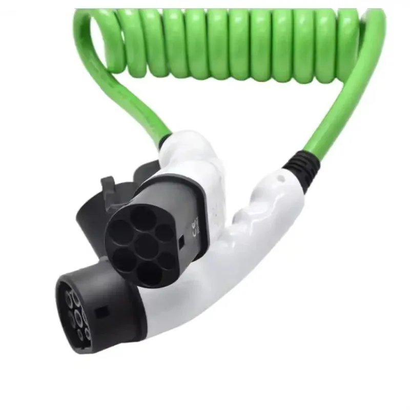 IEC 62196 32A Single Phase Spiral Green Cable Charging Plug Type 2 EV Charger Connector