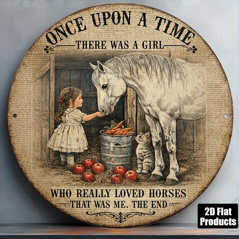CIFBUY Vintage Flat Round Aluminum Wall Art, Horse Lover Quote Metal Sign Waterproof Durable Decor for Living Room Bedroom Home