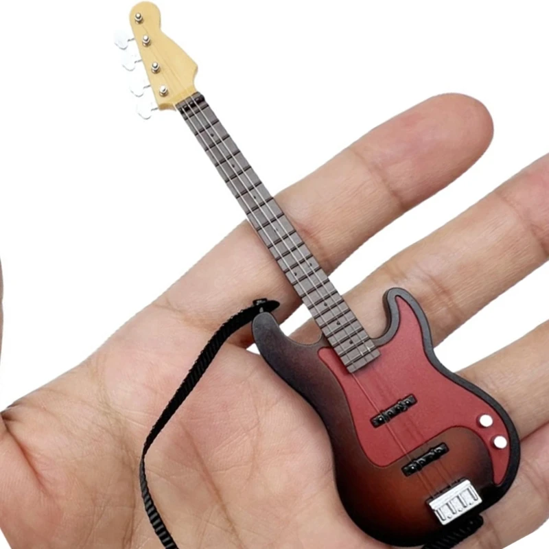 Modelo guitarra miniatura para casas bonecas 1/12 instrumento musical altamente detalhado