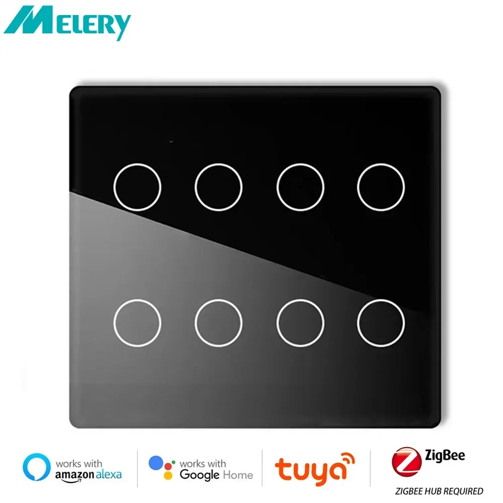 Melery 4x4 Brazil Zigbee Light Switch Touch Sensor Panel Tuya Smart Life Neutral Wire 4/6/8 Gang Remote by Alexa Dot Google Home