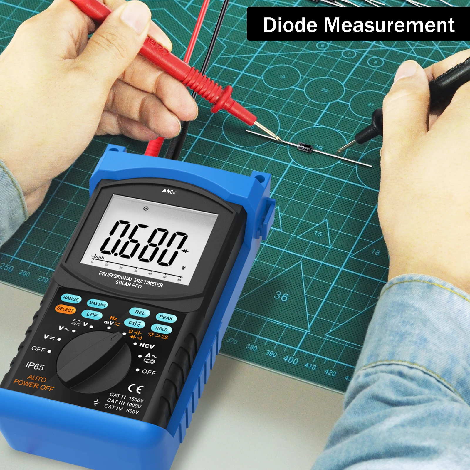 6688T Professional Solar Pro True RMS Digital Multimeter 2000V AC/DC PV Tester 6000 Counts Voltmeter Capacitance Resistance NCV
