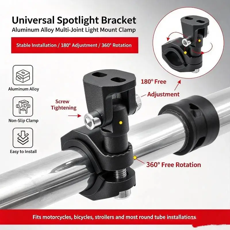 1Pcs Aluminum Alloy Clamp Bracket 360 Degree Adjust Easy Install For Bike Flashlight