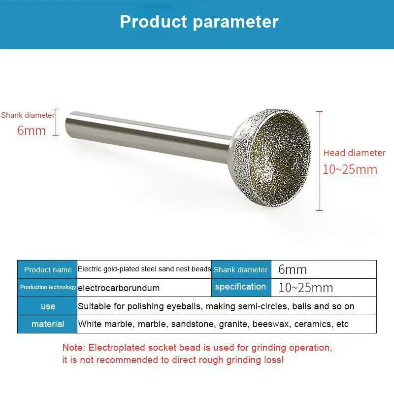 1pc Diamond Mounted Point 10-25mm Head Diameter Spherical Concave Head Bead Coarse Grinding Bit For Jade Amber Stone Beeswax