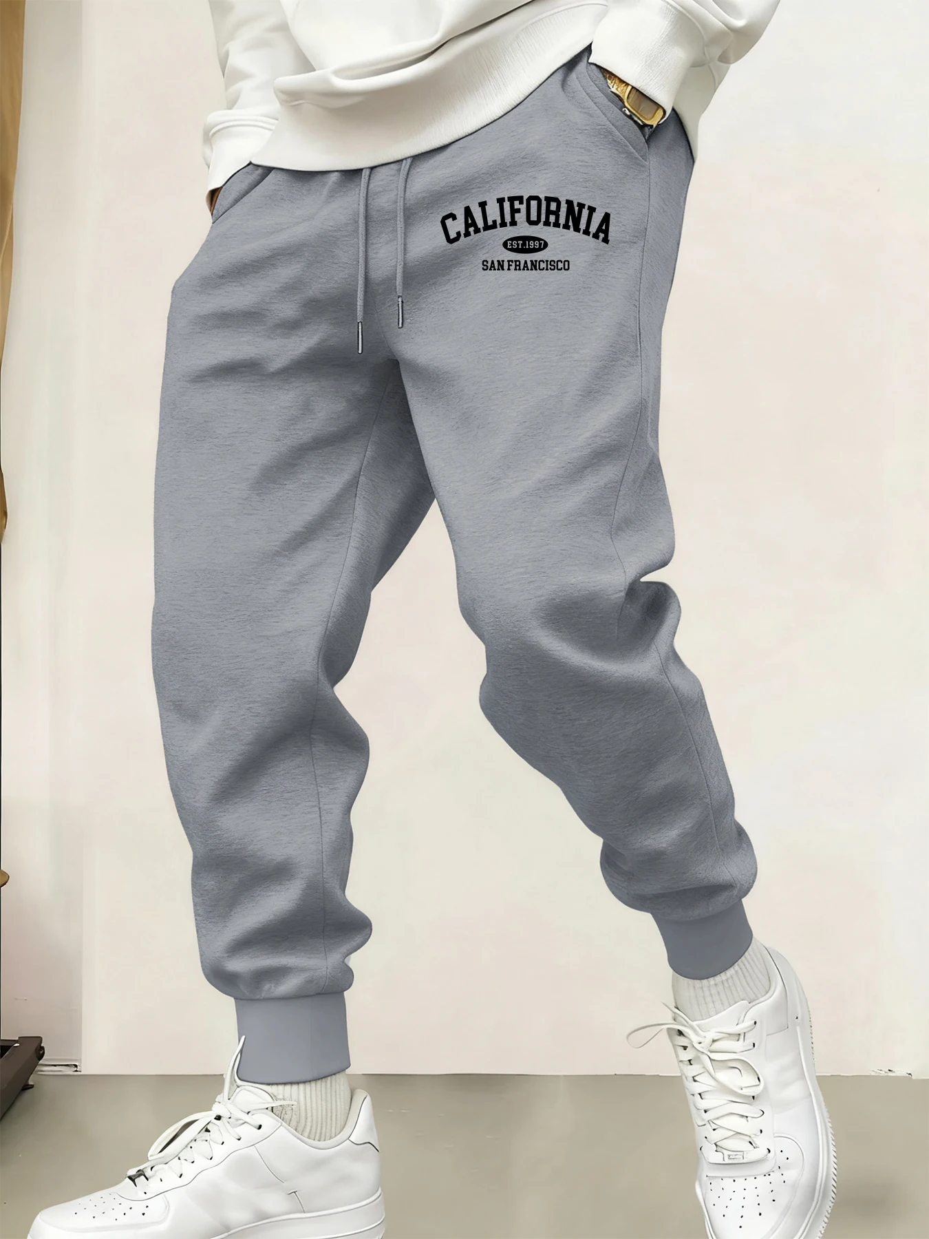 

California San Francisco Print Mans Sweatpant Y2K Pants Casual Drawstring Pant Fashion Warm All-Match Britches Autumn Streetwear
