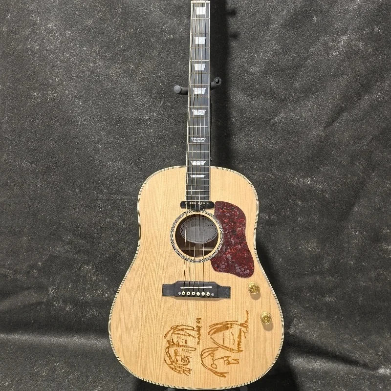 J160 Acoustic Guitar Spruce Solid Top Rosewood Neck with Pickup Signature Hand-Drawn Comic Style with Pickup