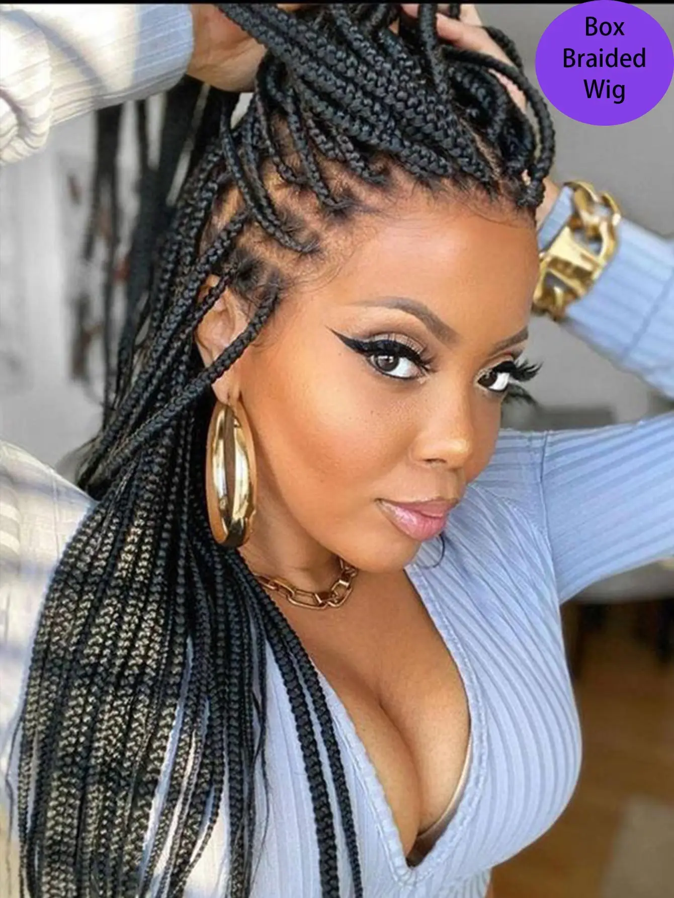 

Синтетический полный кружевной маленький плетеный парик в коробке, парики с косами богини для чернокожих женщин, предварительно сорванные косички без узлов, парик 36 дюймов