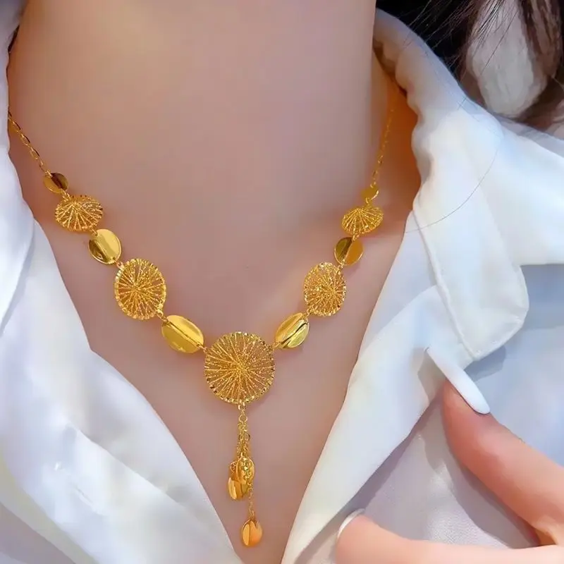 Mylux Jewelry 9999 24K real gold passionate necklace hollowed fringe one set chain feminine quality light luxury style high sens