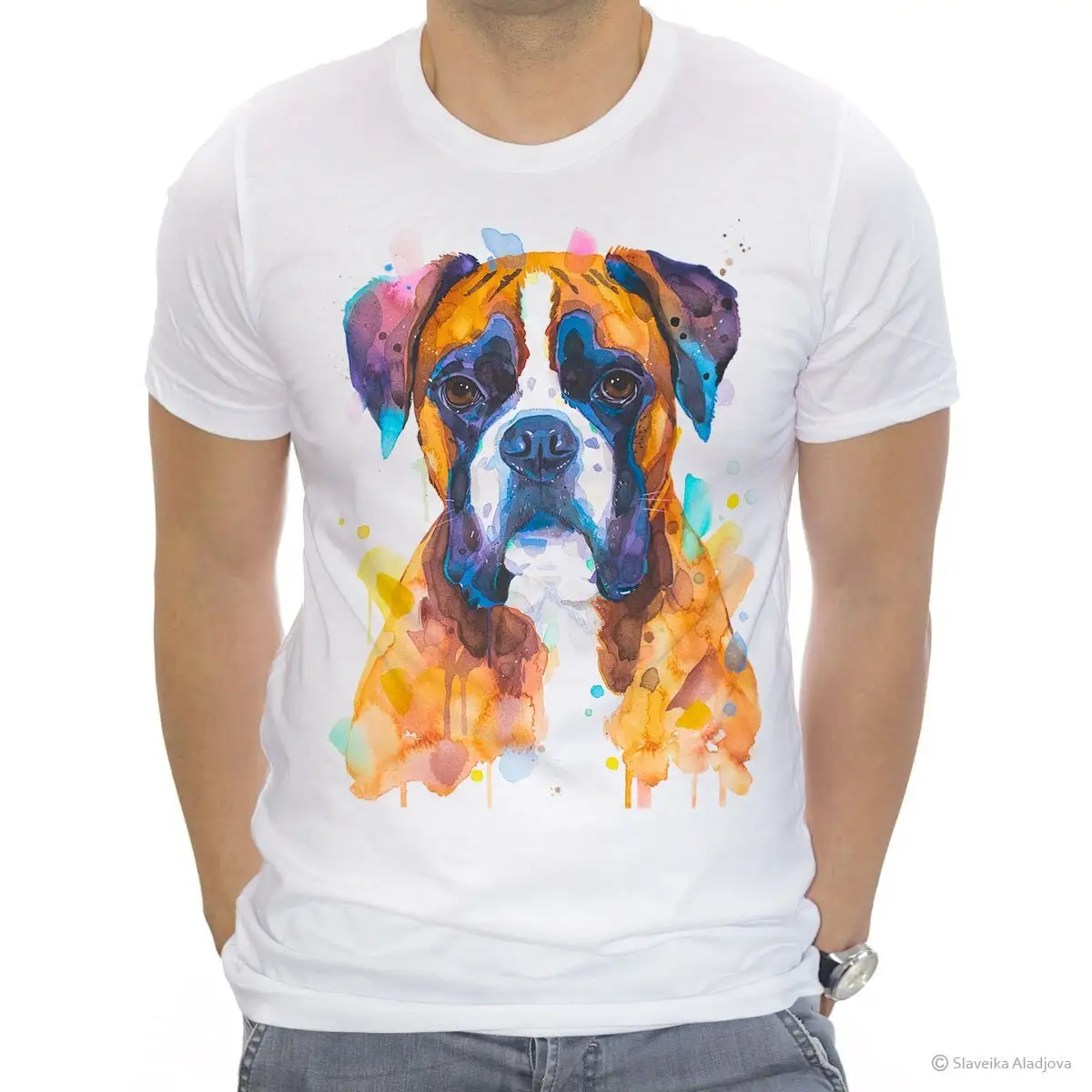 

Boxer T Shirt Ring Spun Cotton 100 Watercolor Print Art Animal Xs S M L Xl Xxl