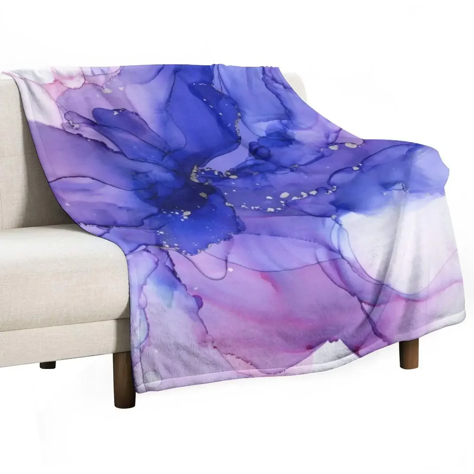 

Ethereal Flower Violet Ink Throw Blanket Lightweight Warm Blanket for Travel Camping