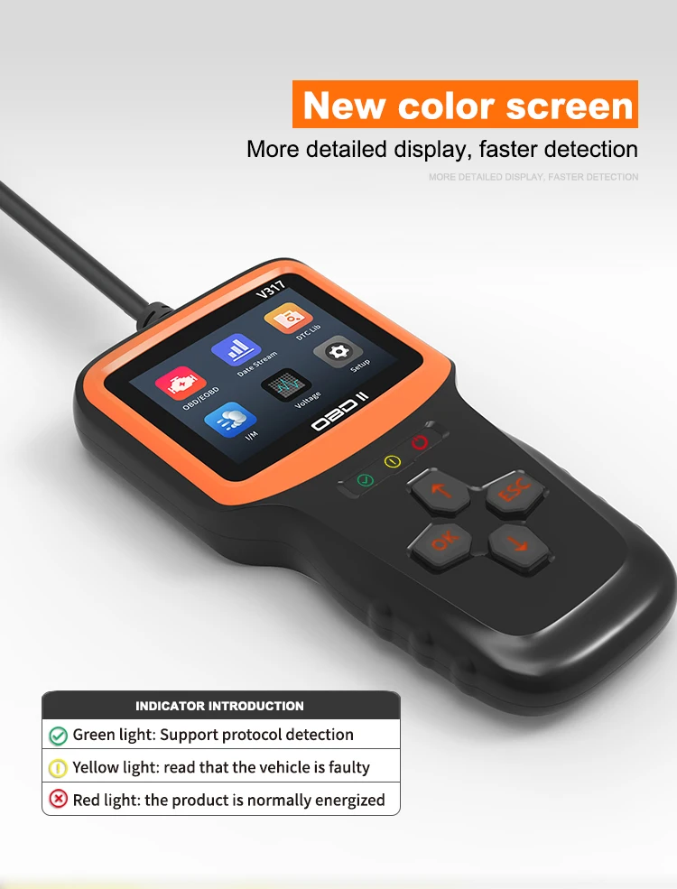 10 languages Handhelds V317 Check Engine Light Monitor Status OBD2 Diagnostic Scanner Universal Car  Engine Fault Code Reader