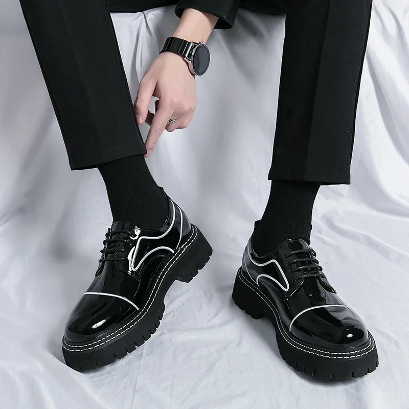 

Leather Shoes Men Office Casual High Platform Leather Shoes Patent Male Harajuku Streetwear Korean Vintage Wedding Shoe