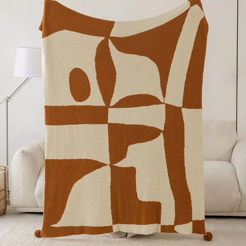 High Quality Geometric Printed Blankets Holiday Two-Color Nap Shawl for Home Office Skin-Friendly Soft 120X170Cm Knee Blanket