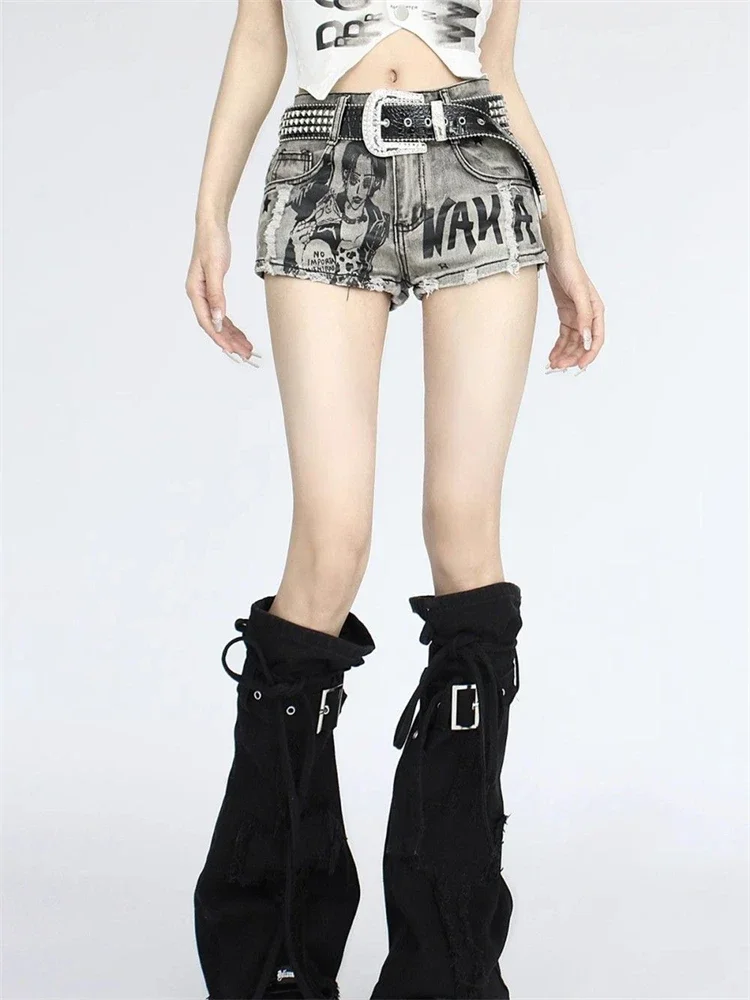 

Women's Cartoon Pattern Printing Denim Shorts Summer New Hot Girl Street Casual Female Hip Wrap Sexy Mini Shorts