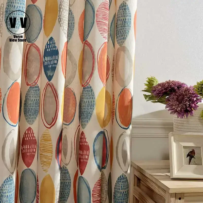 

Modern Blackout Curtains for Living Room Bedroom Vintag Circle Printed Thick Curtain Window Treatment For Kitchen Drape Blinds