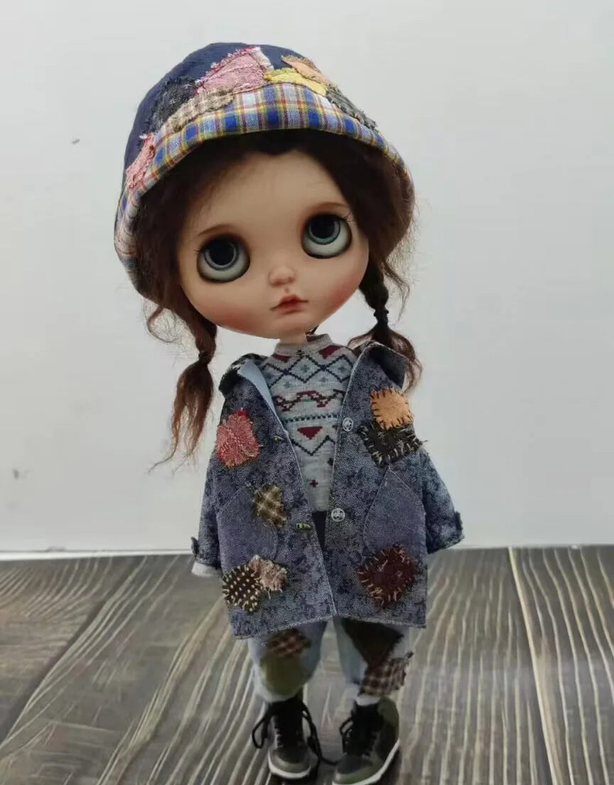 2024 Wandering Style vintage 5pcs Blythe  Hat, coat, top, pants, bag 1/6 30cm(Fit for azone,Pullip,Ob22/24/26, Licca)